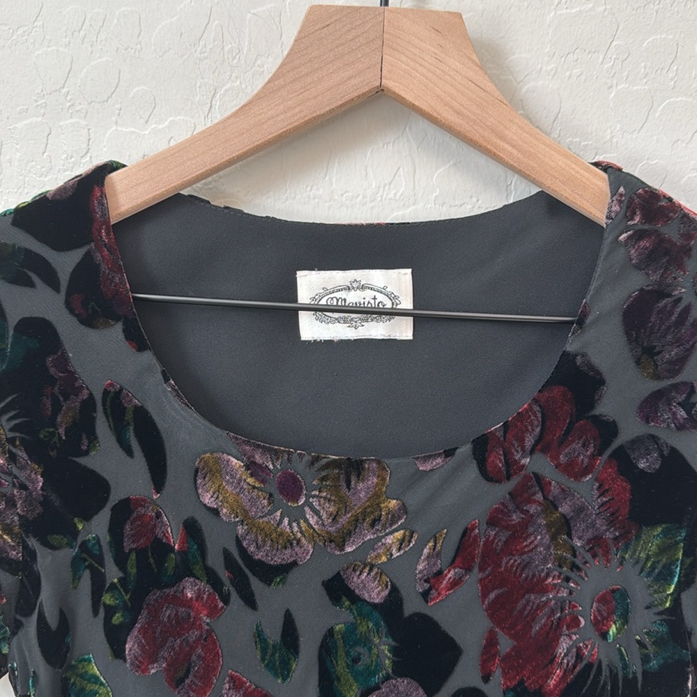 Vintage 90's Velvet Floral Overlay Maxi Dress Short Sleeve Size Small - Picture 4 of 5